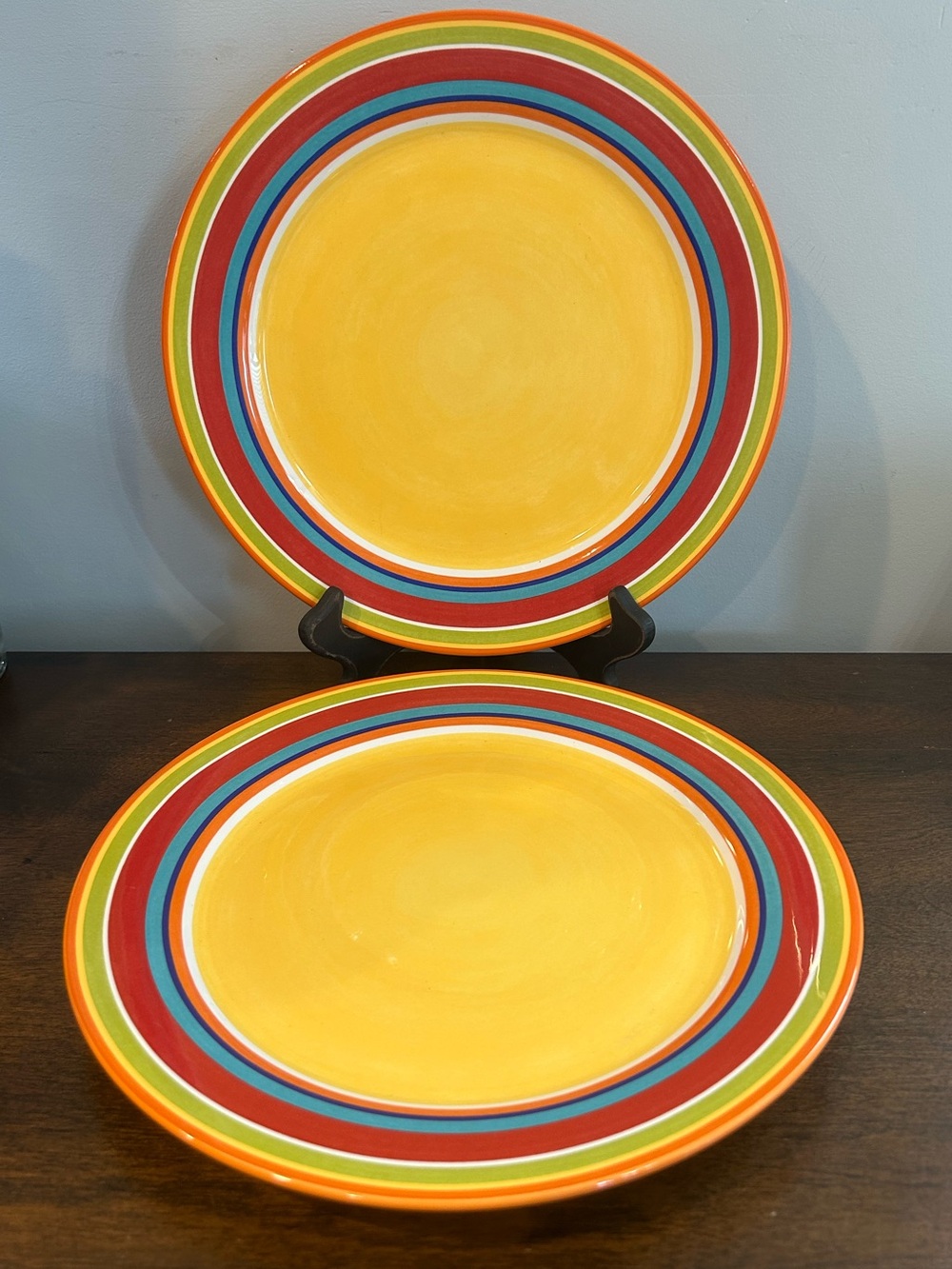 Pier 1 Summer Stripes Multicolor Bands Dinner Plate 10-7/8" Replacement Set of 2
